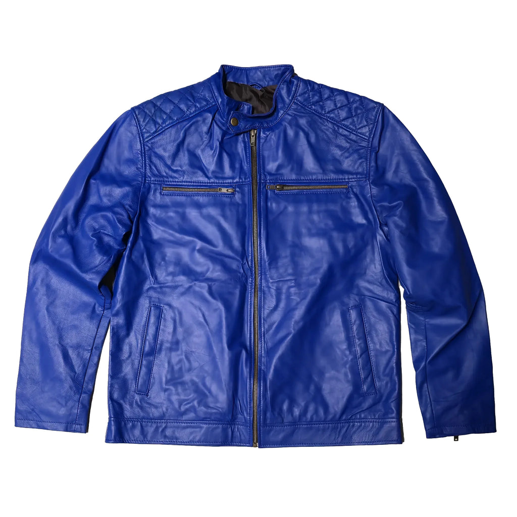 The Royal Quilted Rider Jacket | Men's Blue Genuine Leather Jacket