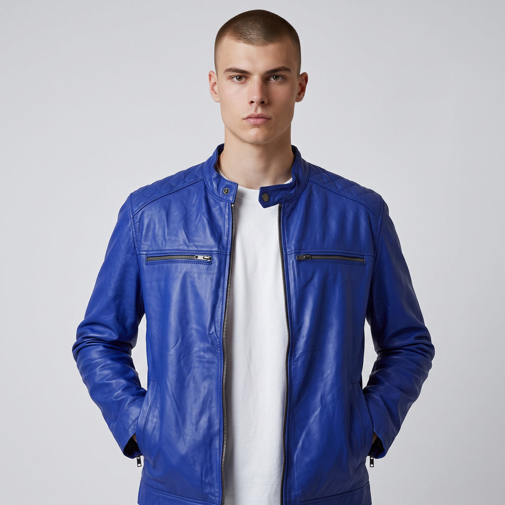 The Royal Quilted Rider Jacket | Men's Blue Genuine Leather Jacket