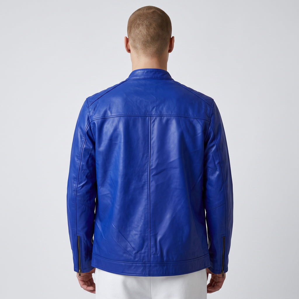 The Royal Quilted Rider Jacket | Men's Blue Genuine Leather Jacket